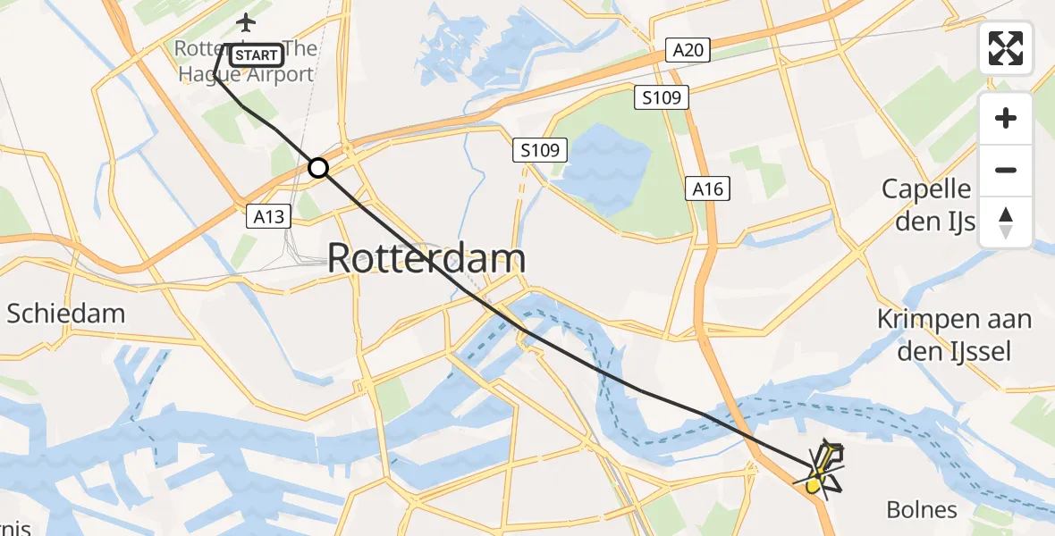 Routekaart van de vlucht: Lifeliner 2 naar Rotterdam