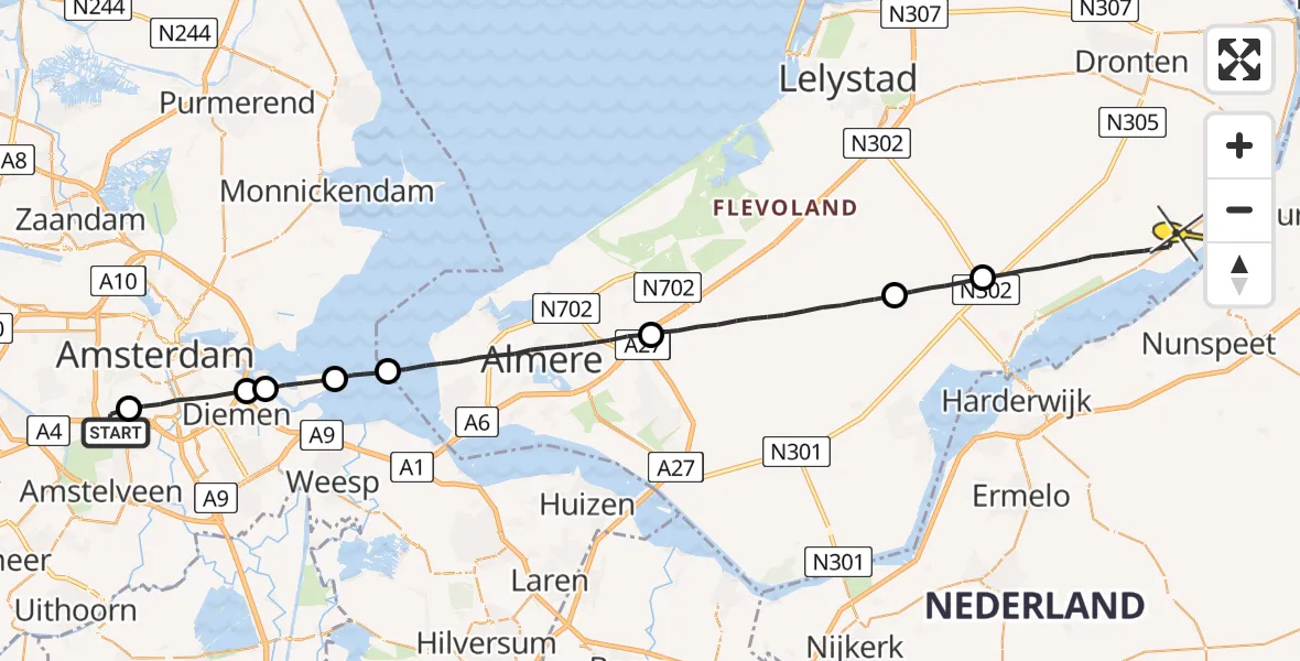 Routekaart van de vlucht: Lifeliner 1 naar Biddinghuizen