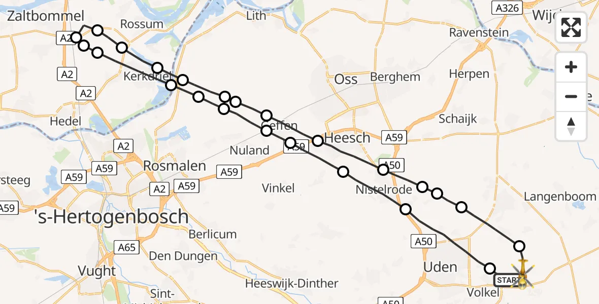 Vluchtroute Traumahelikopter Vliegbasis Volkel - Vliegbasis Volkel, 25 juni 2022, 14:33