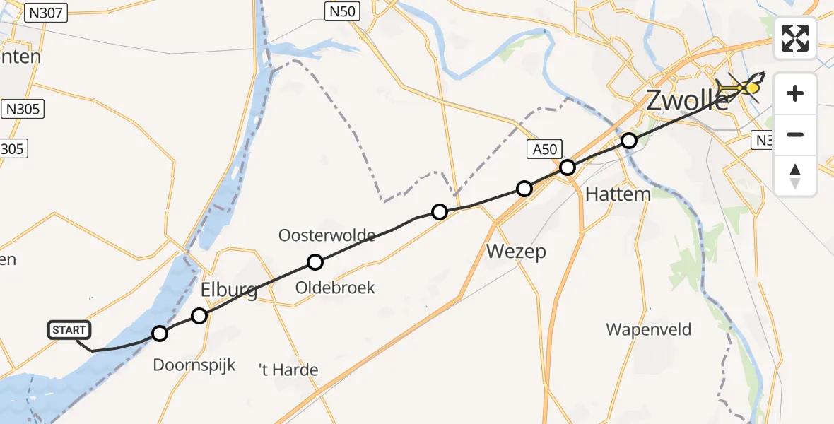 Routekaart van de vlucht: Lifeliner 1 naar Zwolle