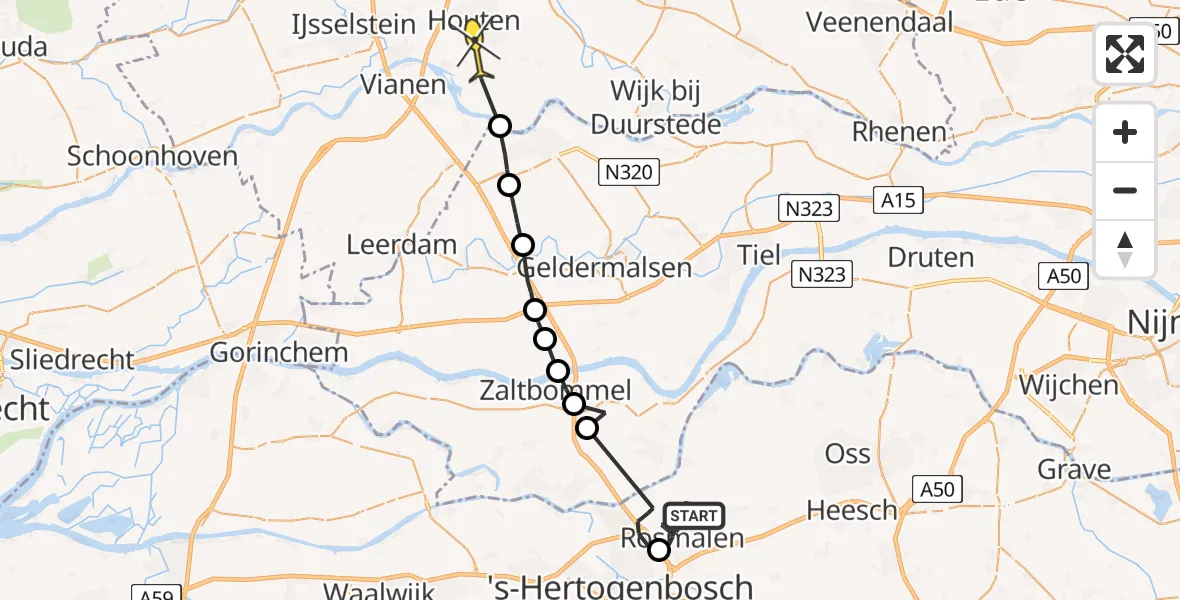 Routekaart van de vlucht: Politiehelikopter naar Schalkwijk
