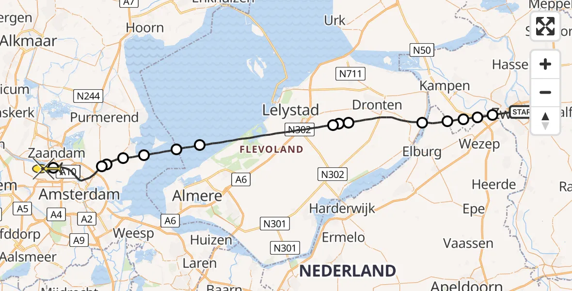 Routekaart van de vlucht: Lifeliner 1 naar Amsterdam Heliport