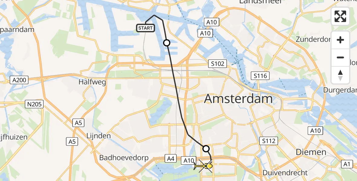 Routekaart van de vlucht: Lifeliner 1 naar VU Medisch Centrum Amsterdam