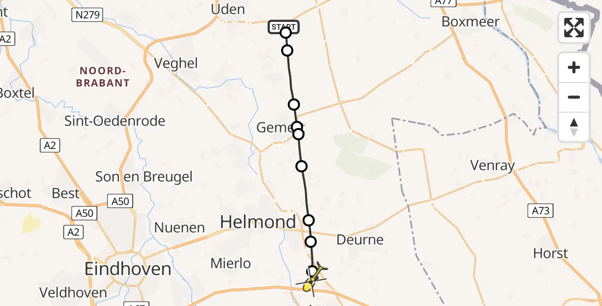 Routekaart van de vlucht: Lifeliner 3 naar Ommel