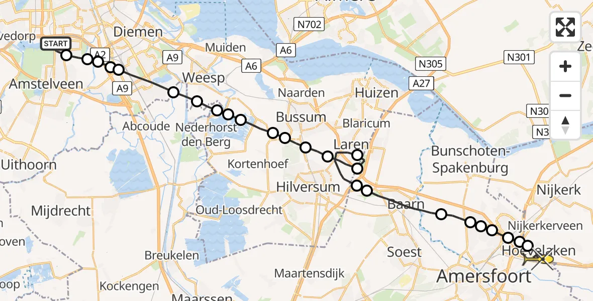 Routekaart van de vlucht: Lifeliner 1 naar Hoevelaken