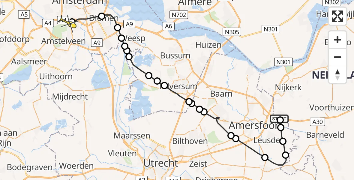 Routekaart van de vlucht: Lifeliner 1 naar VU Medisch Centrum Amsterdam