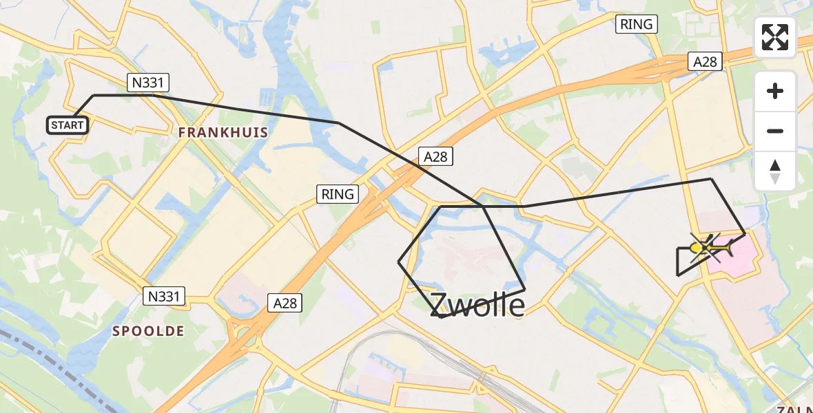 Routekaart van de vlucht: Lifeliner 4 naar Zwolle