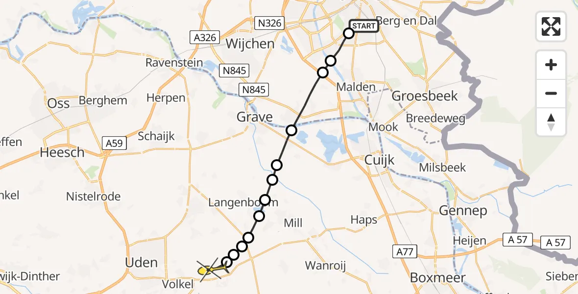 Routekaart van de vlucht: Lifeliner 3 naar Vliegbasis Volkel