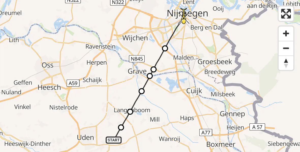 Routekaart van de vlucht: Lifeliner 3 naar Nijmegen