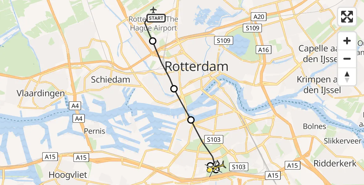 Routekaart van de vlucht: Lifeliner 2 naar Rotterdam