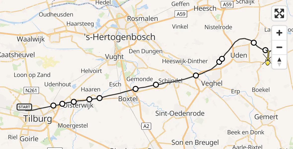 Routekaart van de vlucht: Lifeliner 3 naar Vliegbasis Volkel