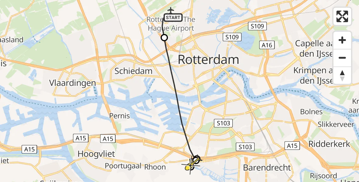 Routekaart van de vlucht: Lifeliner 2 naar Rhoon