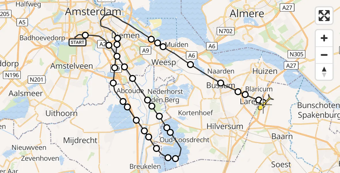 Routekaart van de vlucht: Lifeliner 1 naar Eemnes