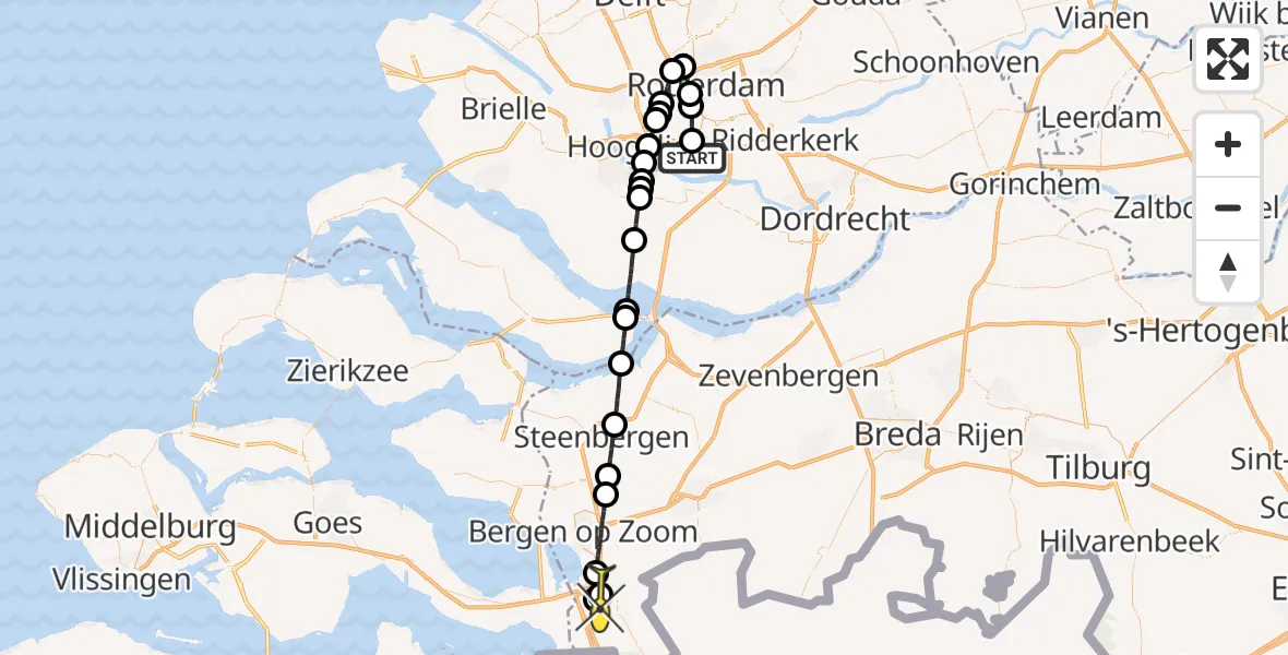 Routekaart van de vlucht: Lifeliner 2 naar Hoogerheide
