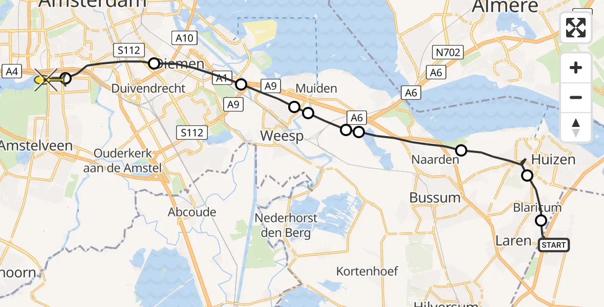 Routekaart van de vlucht: Lifeliner 1 naar VU Medisch Centrum Amsterdam