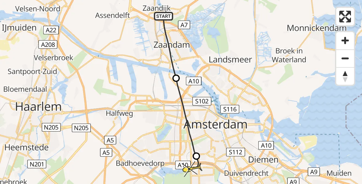 Routekaart van de vlucht: Lifeliner 2 naar VU Medisch Centrum Amsterdam