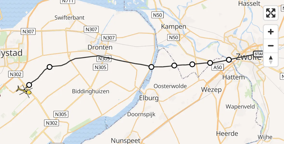 Routekaart van de vlucht: Lifeliner 1 naar Lelystad Airport