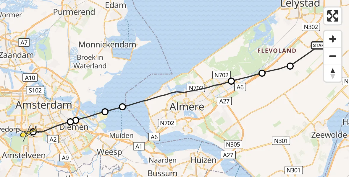 Routekaart van de vlucht: Lifeliner 1 naar VU Medisch Centrum Amsterdam