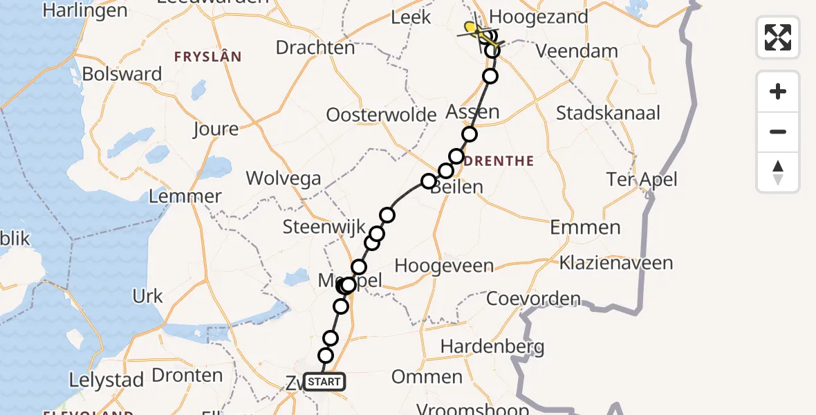 Routekaart van de vlucht: Lifeliner 4 naar Groningen Airport Eelde