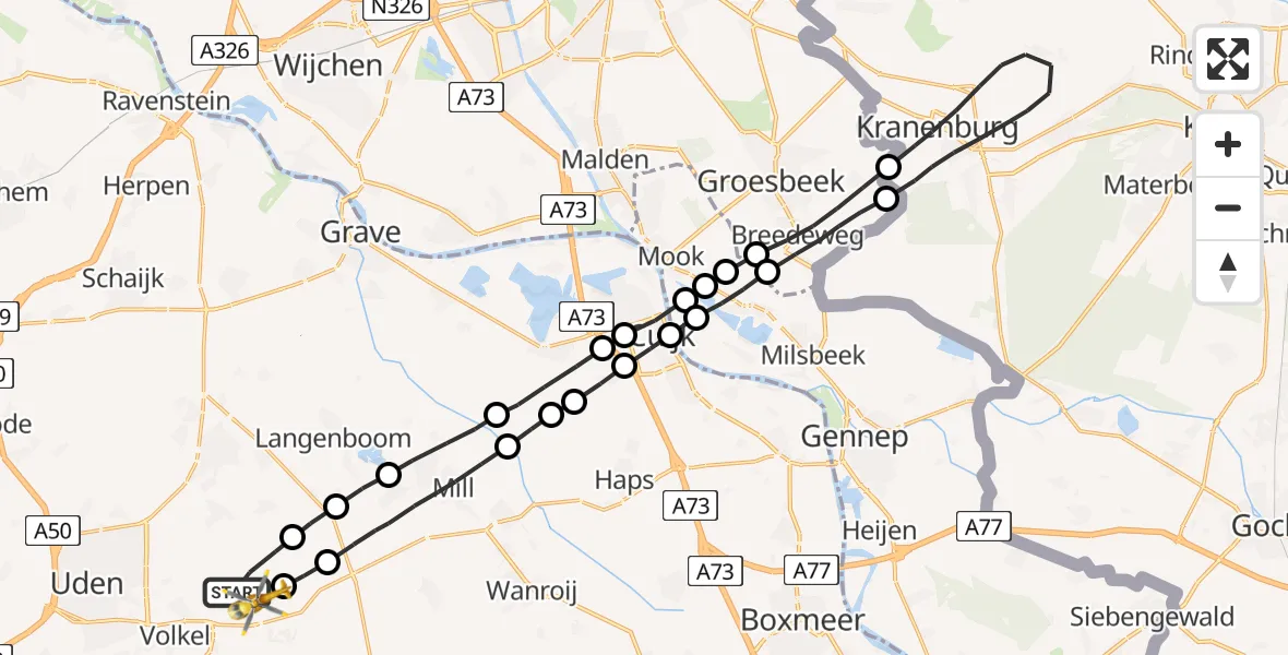 Vluchtroute Traumahelikopter Vliegbasis Volkel - Vliegbasis Volkel, 26 juni 2022, 12:35