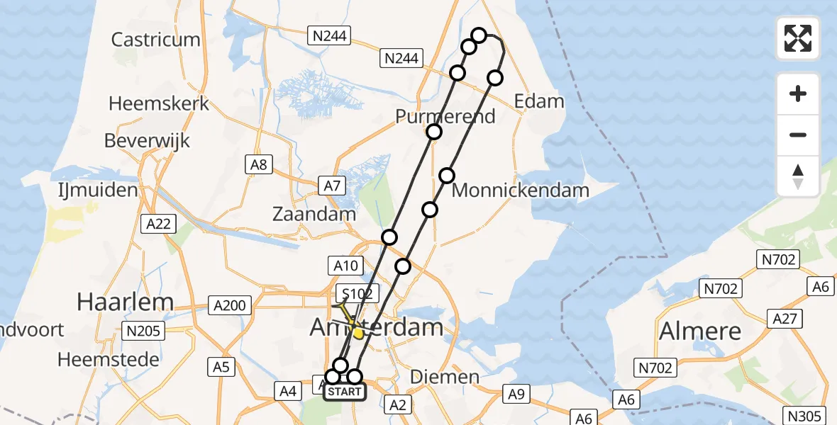 Routekaart van de vlucht: Lifeliner 1 naar Amsterdam