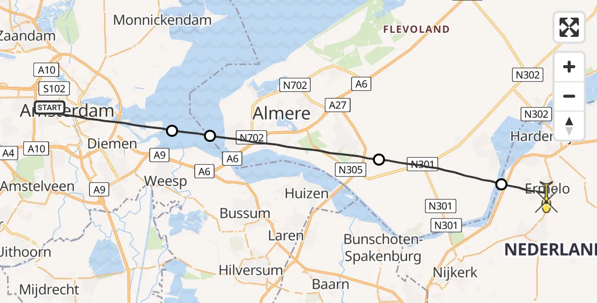 Routekaart van de vlucht: Lifeliner 1 naar Ermelo