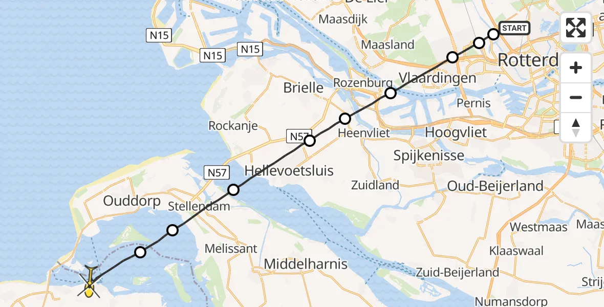 Routekaart van de vlucht: Lifeliner 2 naar Brouwershaven