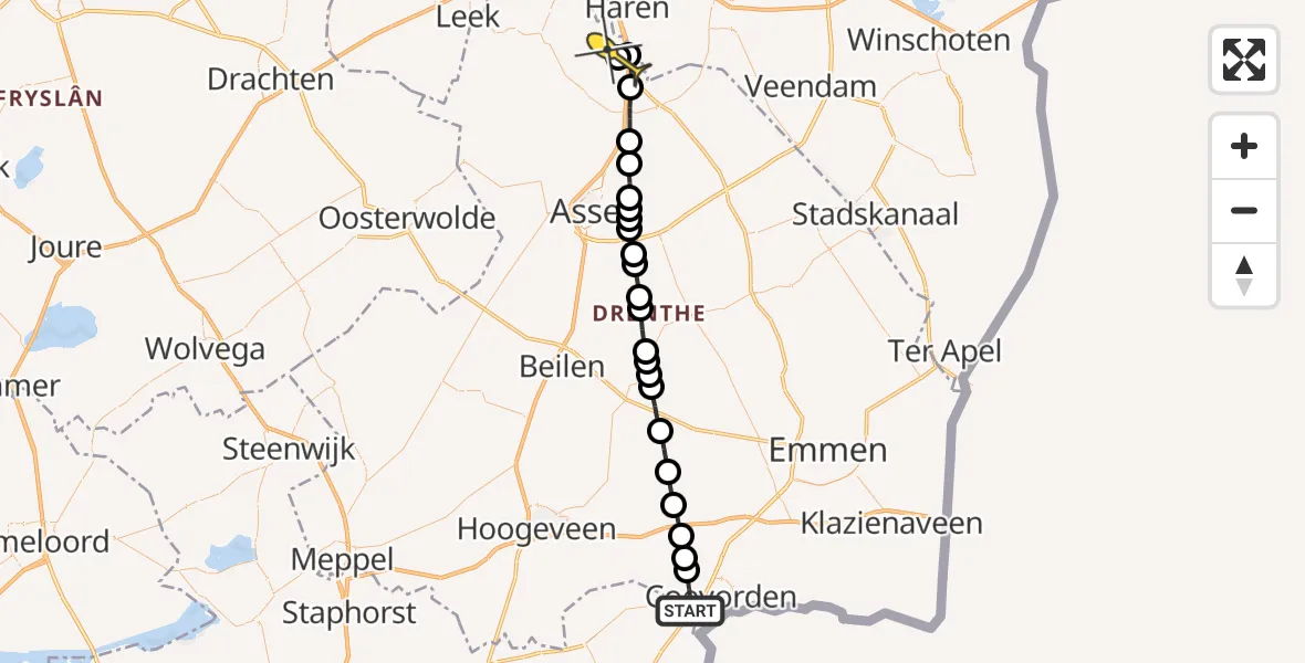 Routekaart van de vlucht: Lifeliner 4 naar Groningen Airport Eelde