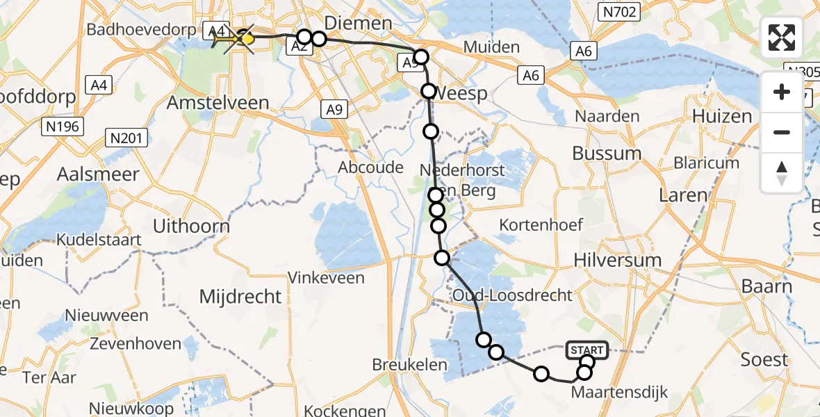 Routekaart van de vlucht: Lifeliner 1 naar VU Medisch Centrum Amsterdam