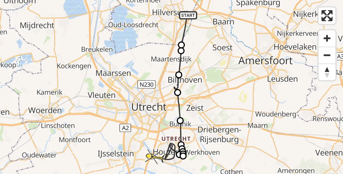 Routekaart van de vlucht: Politieheli naar Schalkwijk