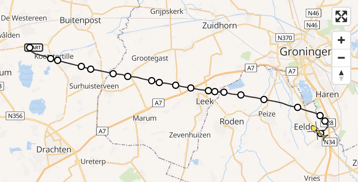 Routekaart van de vlucht: Lifeliner 4 naar Groningen Airport Eelde