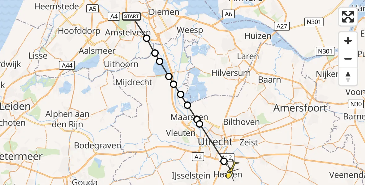 Routekaart van de vlucht: Lifeliner 1 naar Houten