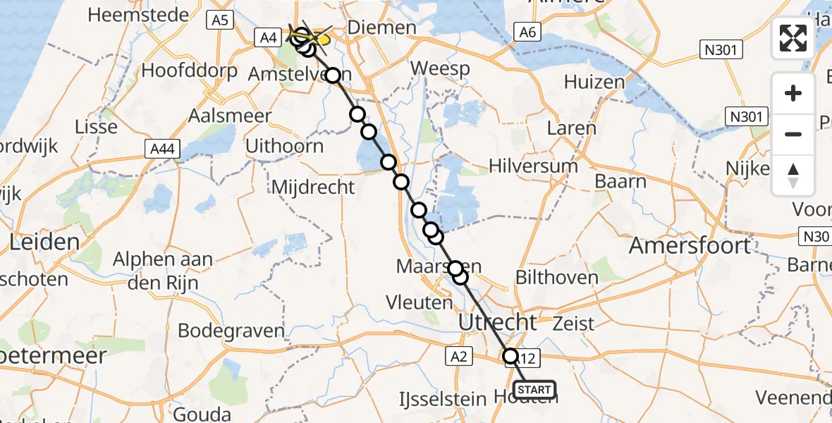 Routekaart van de vlucht: Lifeliner 1 naar VU Medisch Centrum Amsterdam