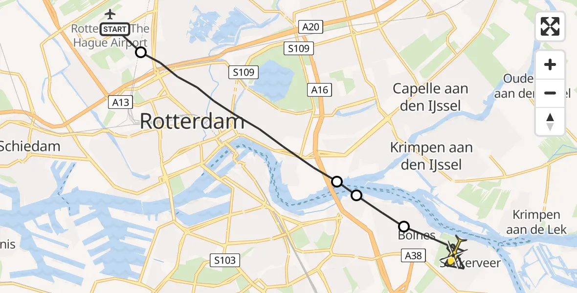 Routekaart van de vlucht: Lifeliner 2 naar Ridderkerk