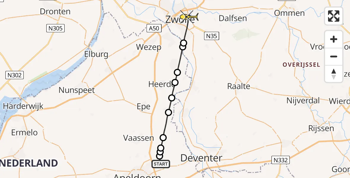 Routekaart van de vlucht: Lifeliner 1 naar Zwolle