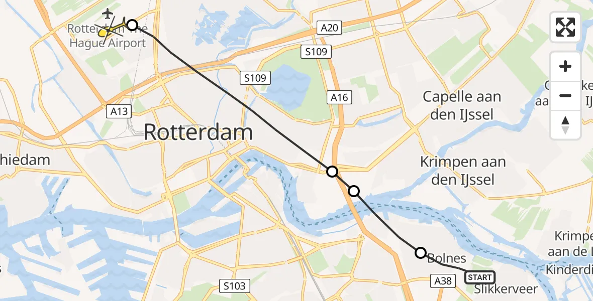 Routekaart van de vlucht: Lifeliner 2 naar Rotterdam The Hague Airport