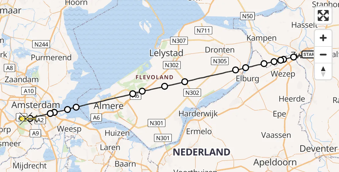 Routekaart van de vlucht: Lifeliner 1 naar VU Medisch Centrum Amsterdam