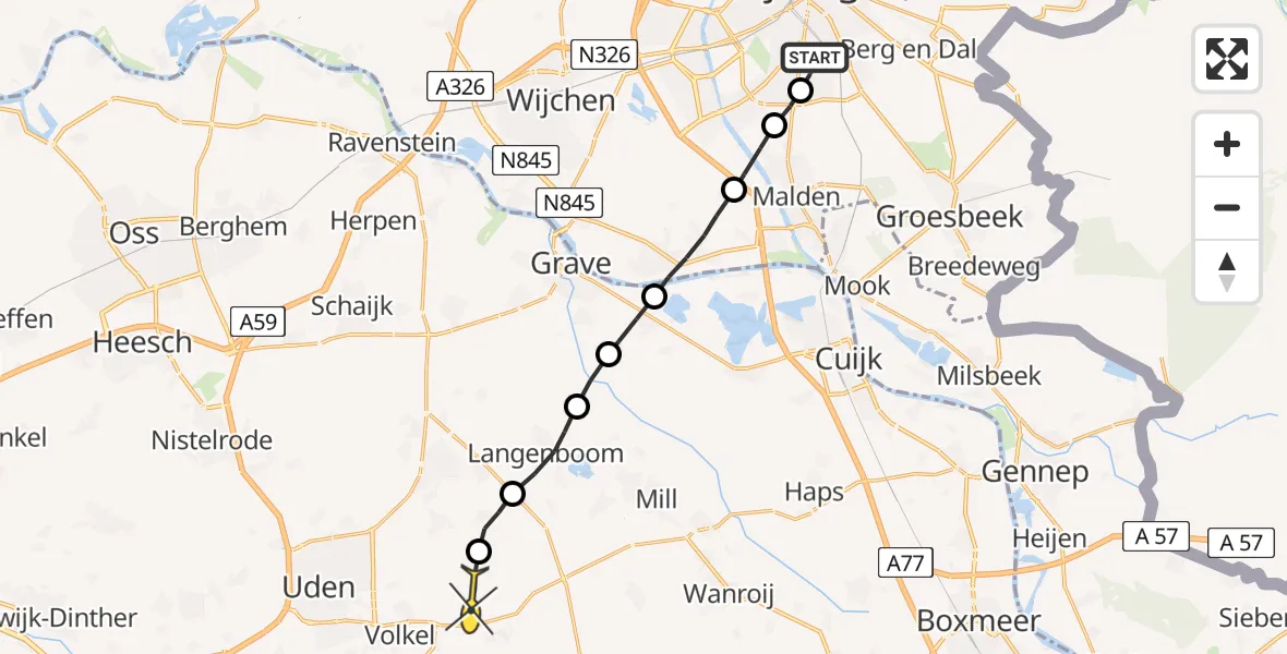 Routekaart van de vlucht: Lifeliner 3 naar Vliegbasis Volkel