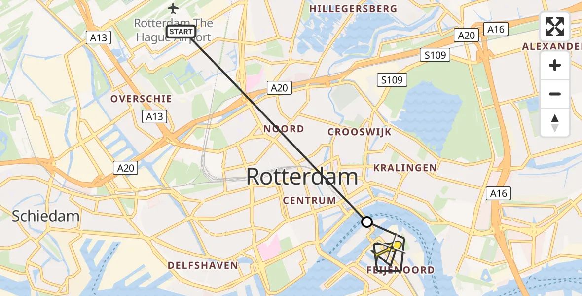 Routekaart van de vlucht: Lifeliner 2 naar Rotterdam