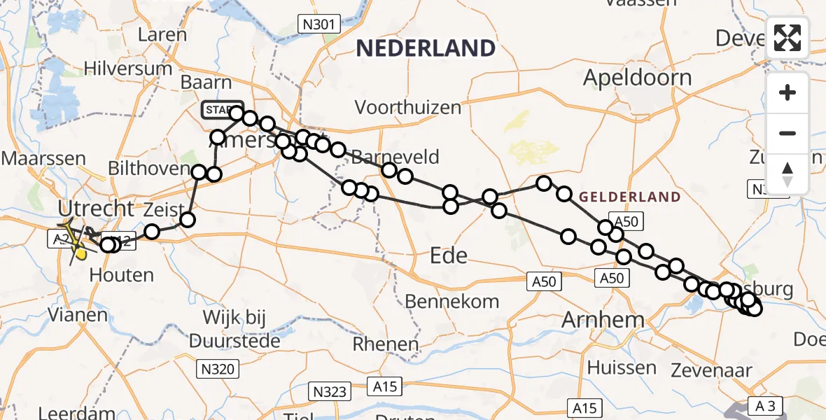 Routekaart van de vlucht: Politieheli naar Nieuwegein