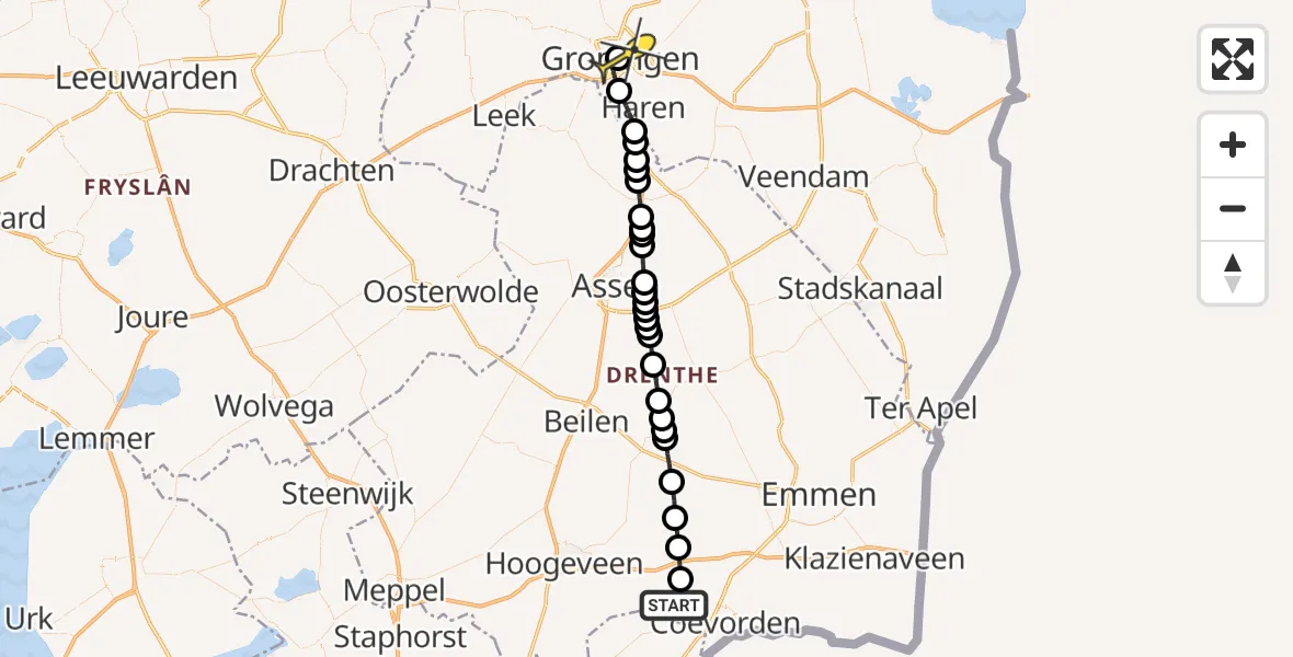 Routekaart van de vlucht: Lifeliner 4 naar Universitair Medisch Centrum Groningen