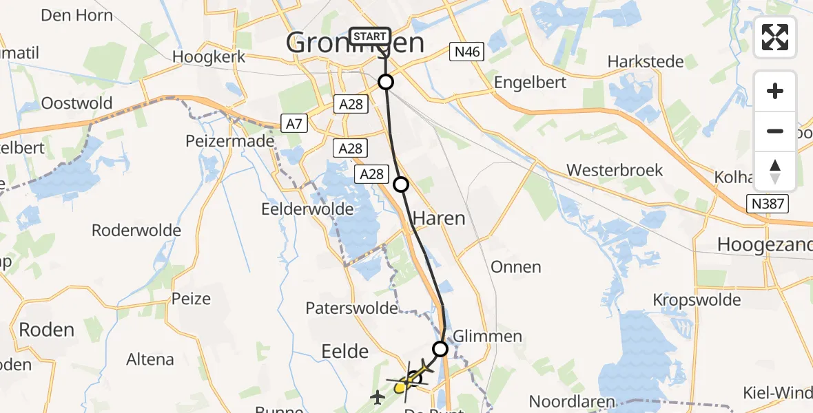 Routekaart van de vlucht: Lifeliner 4 naar Groningen Airport Eelde