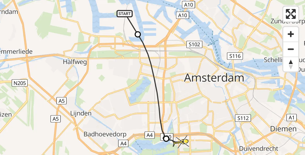 Routekaart van de vlucht: Lifeliner 1 naar VU Medisch Centrum Amsterdam