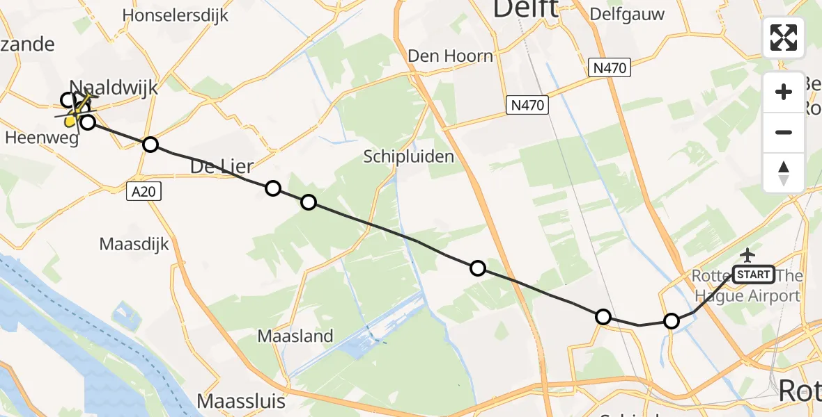 Routekaart van de vlucht: Lifeliner 2 naar 's-Gravenzande