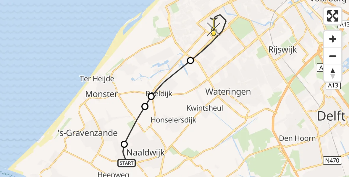 Routekaart van de vlucht: Lifeliner 2 naar Den Haag