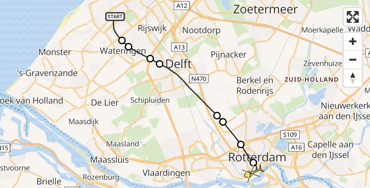 Routekaart van de vlucht: Lifeliner 2 naar Erasmus MC