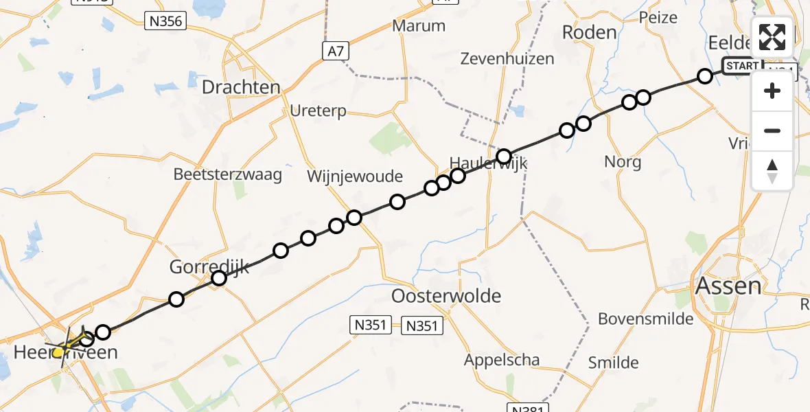 Routekaart van de vlucht: Lifeliner 4 naar Heerenveen