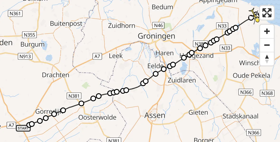 Routekaart van de vlucht: Lifeliner 4 naar Woldendorp