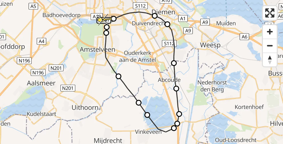 Routekaart van de vlucht: Lifeliner 1 naar VU Medisch Centrum Amsterdam