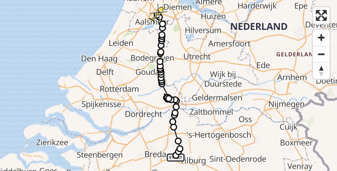 Routekaart van de vlucht: Politieheli naar Schiphol